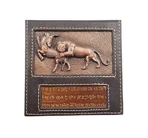 Porte-papier pour mémos de bureau en bois et cuir Modèle Lions Achaemenides