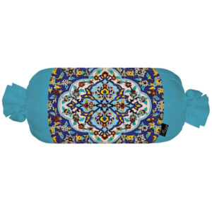 Traversin Cylindrique Traditionnel Persan avec Tissu en Velours Bleu Clair