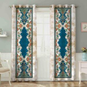 Rideau Œillets en Velours Imprimé – Bleu et Orange