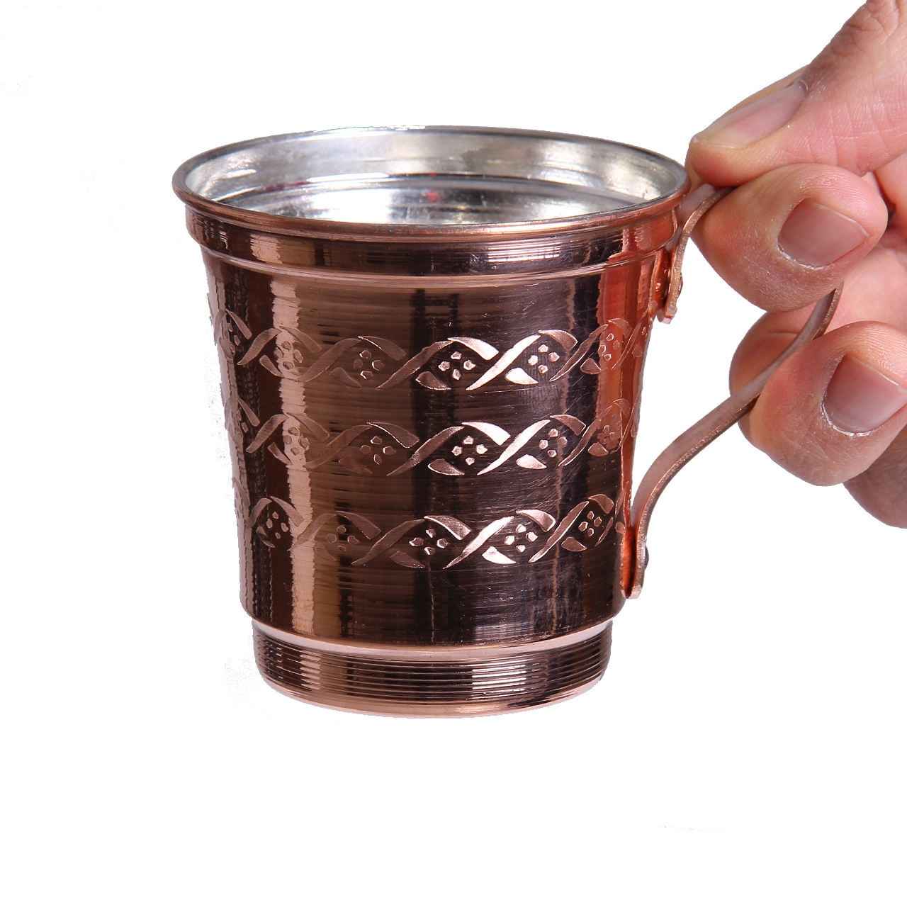 Tasse persane en cuivre – Fabriquée à la main avec anse pour boissons froides – Martelée Mess