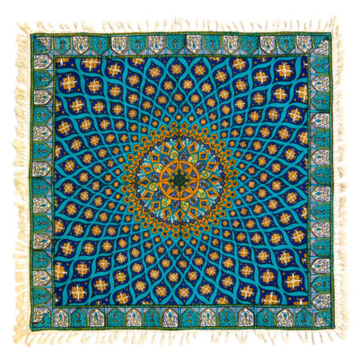 Nappe Iranienne : Impression Traditionnelle Kalamkari d'Isfahan Bloc Galaxie Bleue