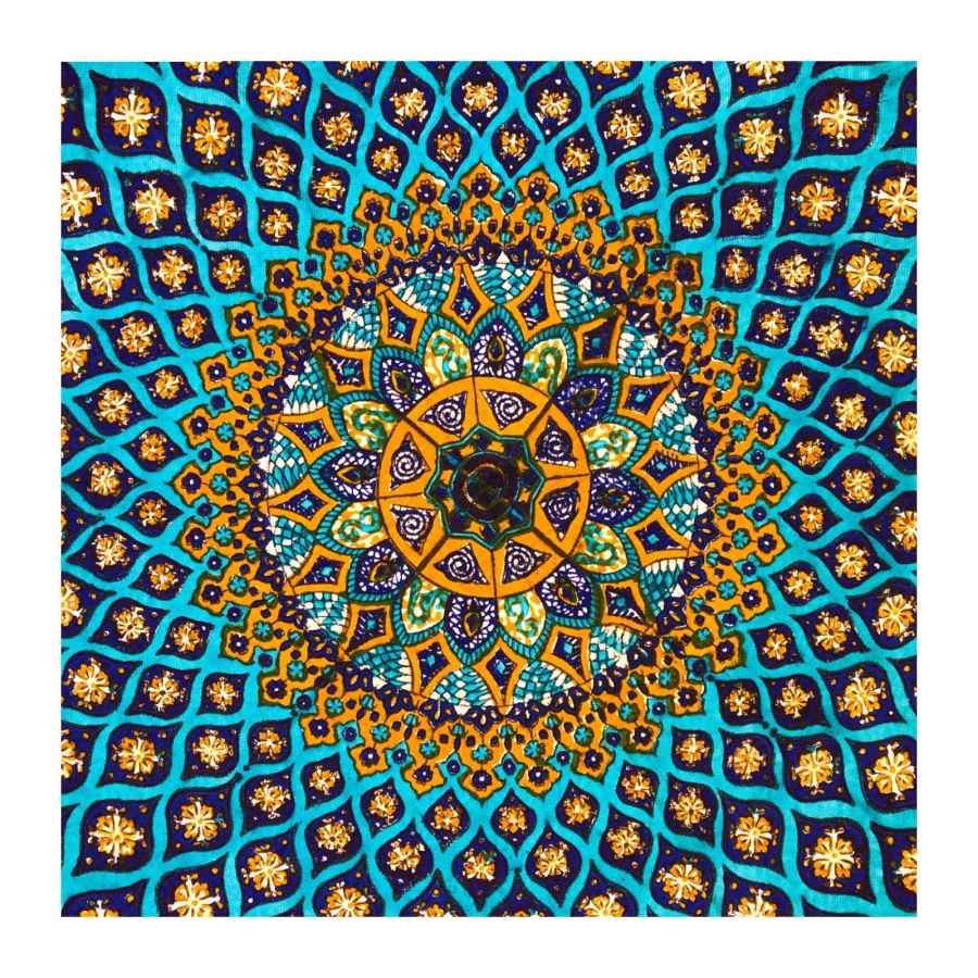 Nappe Iranienne : Impression Traditionnelle Kalamkari d’Isfahan Bloc Galaxie Bleue II