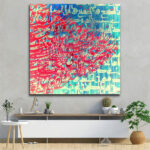 Affiche murale en bois persane – Bleu & Rouge