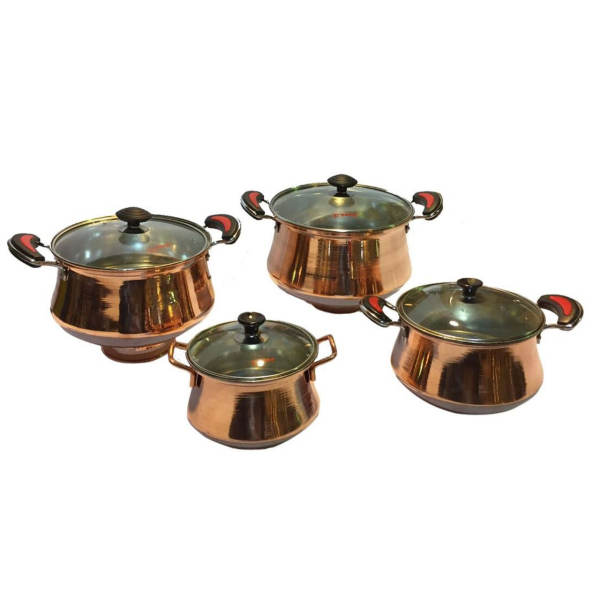 Marmite en cuivre persan - Ensemble de 4 marmites martelées traditionnelles, modèle Tala