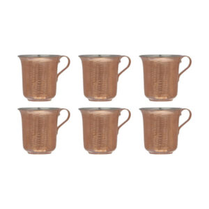 Tasse persane en cuivre – Ensemble de 6 fabriquées à la main avec anse pour boissons froides – Martelées Zanjani