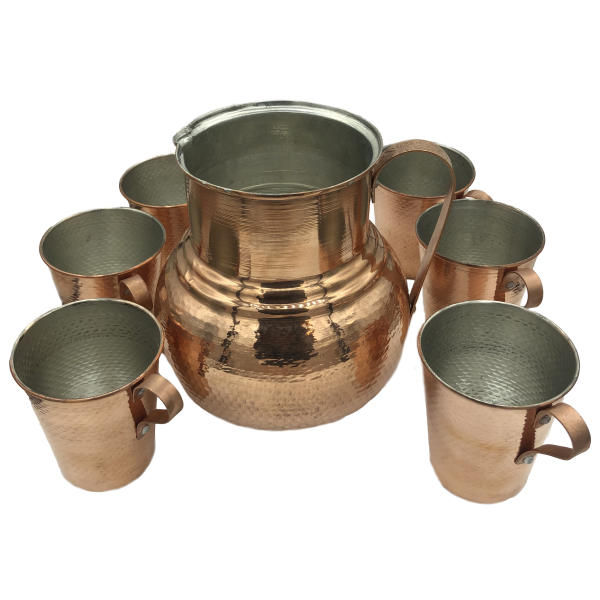 Tasse persane en cuivre - Ensemble de 6 fabriquées à la main avec anse pour boissons froides - Martelées