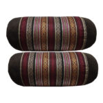 Traversin Cylindrique Traditionnel Persan avec Tissu en Velours Rouge Bordeau