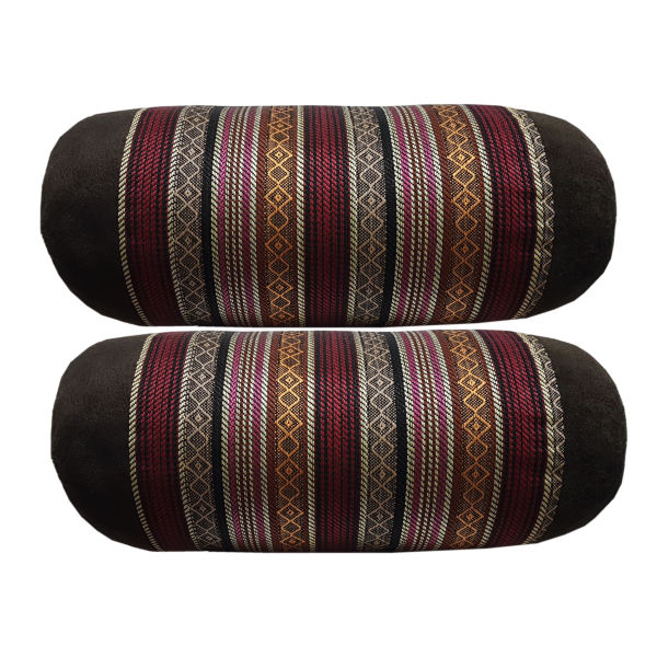 Traversin Cylindrique Traditionnel Persan avec Tissu en Velours Rouge Bordeau