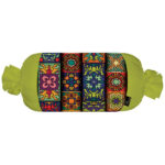 Traditional Persian Cylindrical Bolster Pillow with Velvet Fabric Green