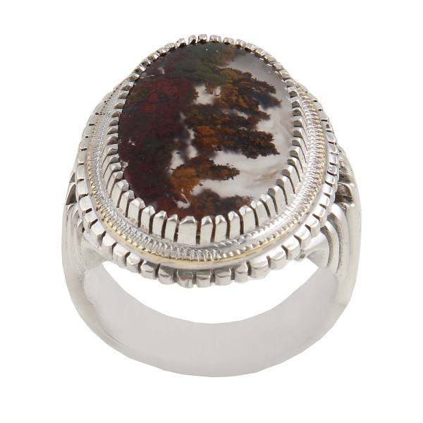 Bague en Argent Shajar Agate Dendritique Persane pour Homme Fog