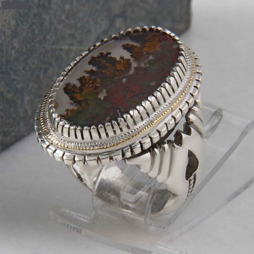 Bague en Argent Shajar Agate Dendritique Persane pour Homme Fog