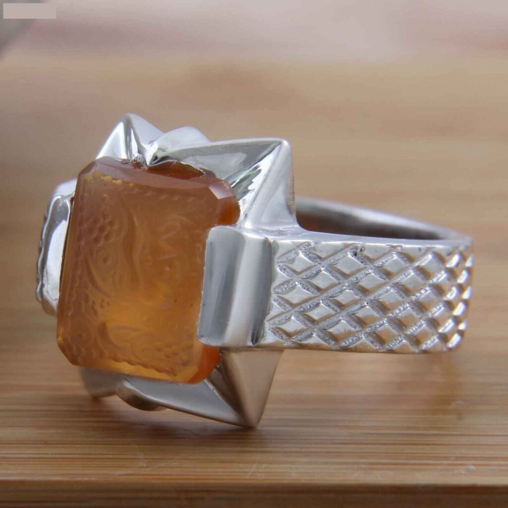 Bague en argent Aqeeq yéménite islamique pour hommes - Allah