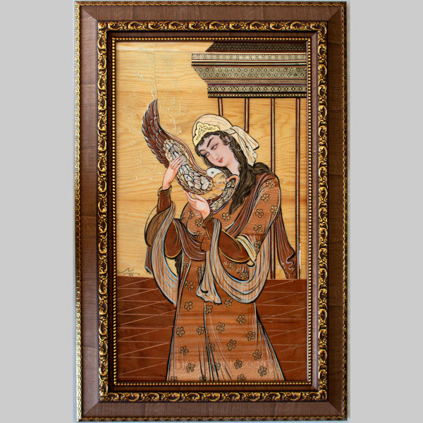 Art en Marqueterie de Bois - La Dame Artistique Perse de l'Amour