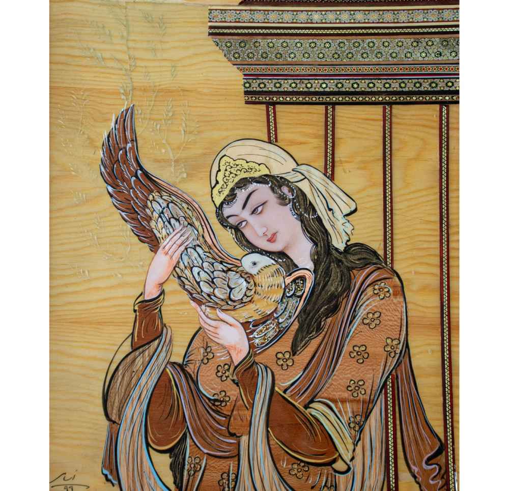 Art en Marqueterie de Bois – La Dame Artistique Perse de l’Amour
