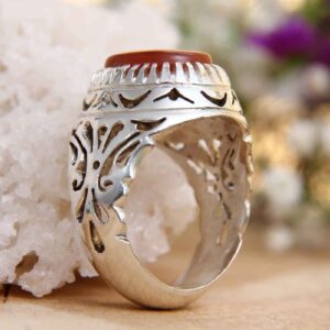 Bague en argent Aqeeq yéménite persane pour hommes – Rouge brillant