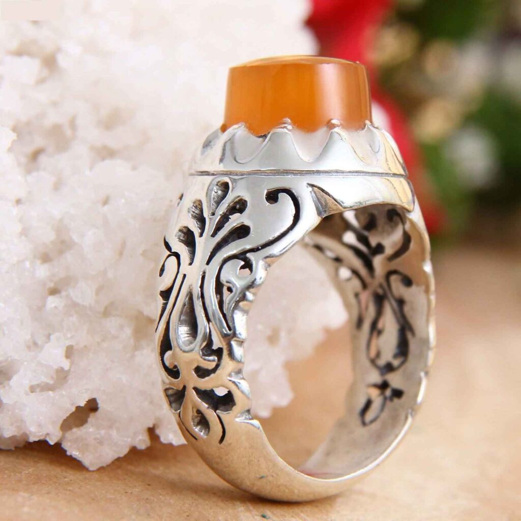 Bague en argent Aqeeq yéménite persane pour hommes
