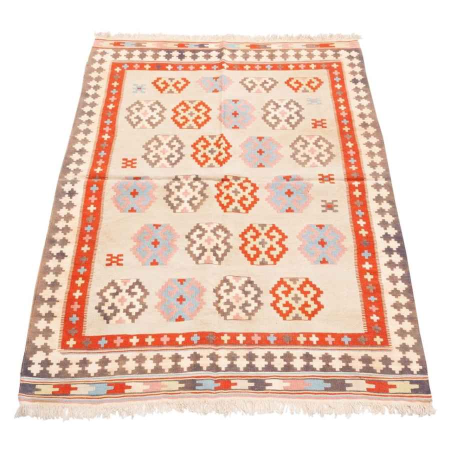 Tapis Kilim en laine persane vintage tissé à la main Qashqai Couleurs Roses