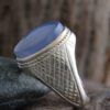 Bague en argent Agate pour homme Élégance Losange Bleu