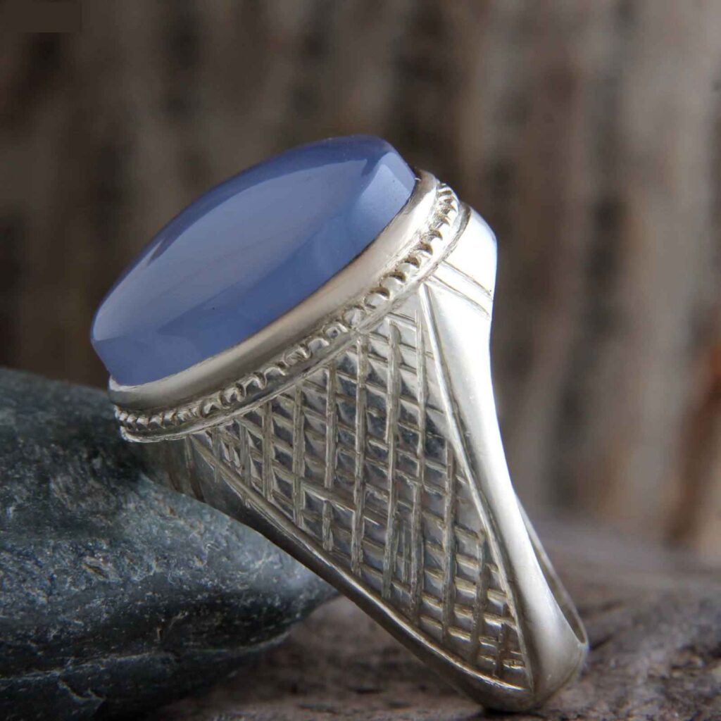 Bague en argent Agate pour homme Élégance Losange Bleu