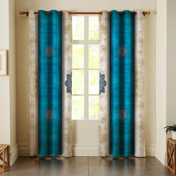 Rideau Œillets Persan – Velours Imprimé Design Bleu