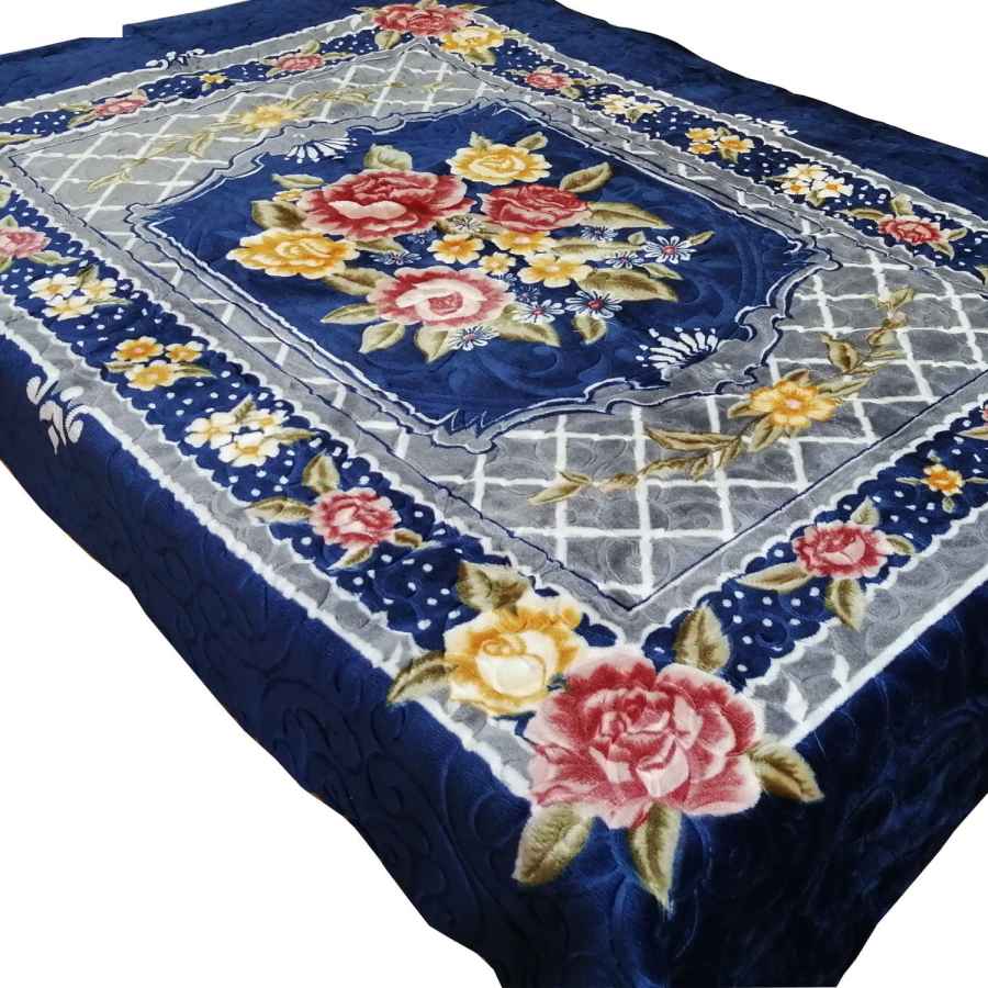 Couverture Golbaft Persane pour Lit Une Place Couleur Bleu Marine