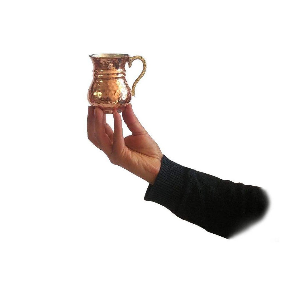 Tasse persane en cuivre – Fabriquée à la main avec anse pour boissons froides – Martelée Qalb