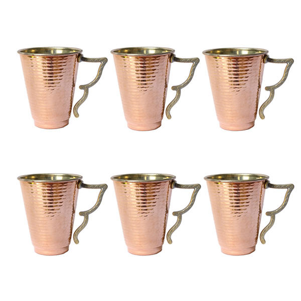 Tasse persane en cuivre - Ensemble de 6 fabriquées à la main avec anse pour boissons froides - Martelées Azari
