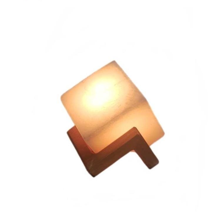 Lampe cube de sel persane – design fait main avec base en bois