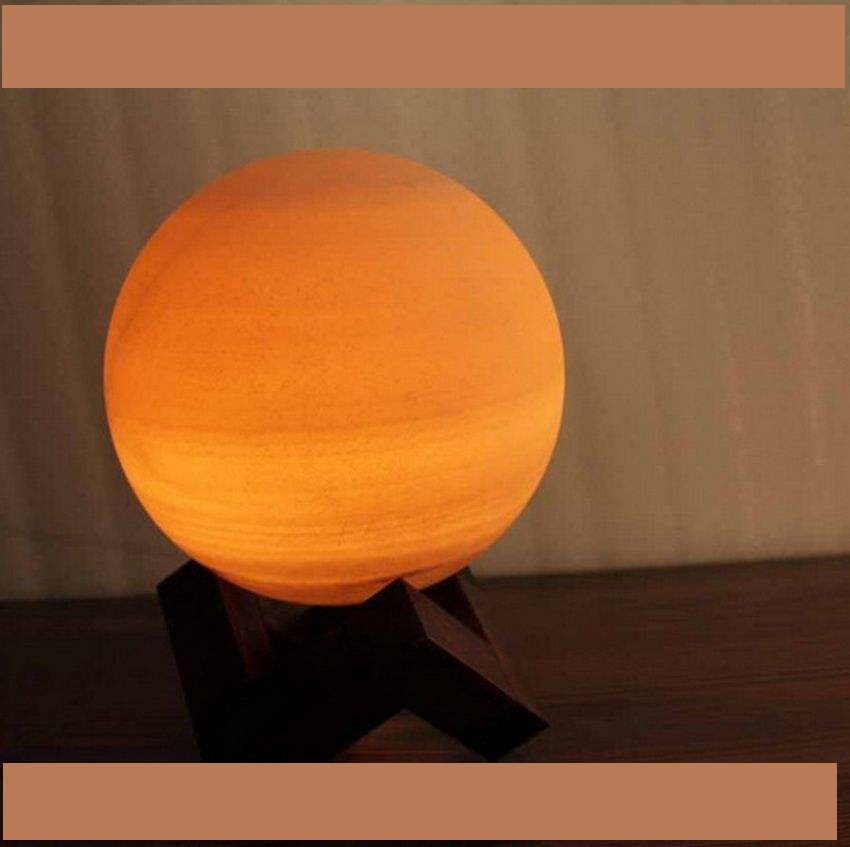 Lampe globe de sel persane – design planète fait main avec base en bois