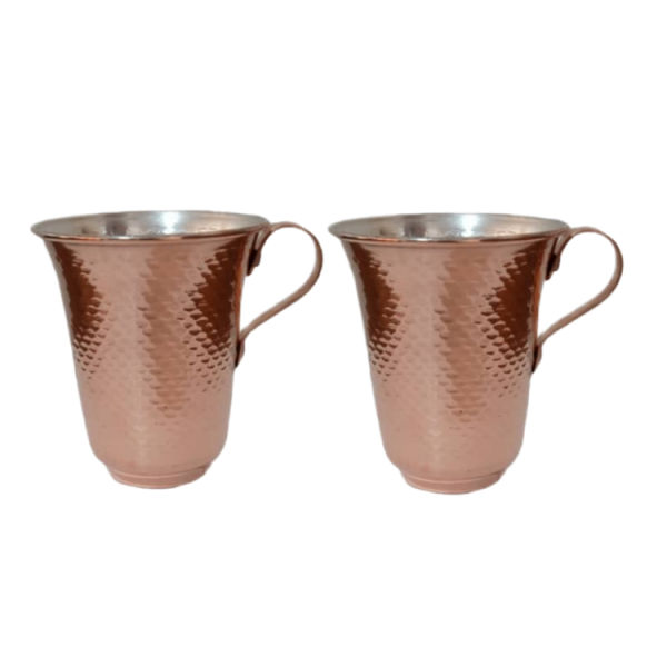 Tasse persane en cuivre - Ensemble de 2 fabriquées à la main avec anse pour boissons froides - Martelées Ramesh