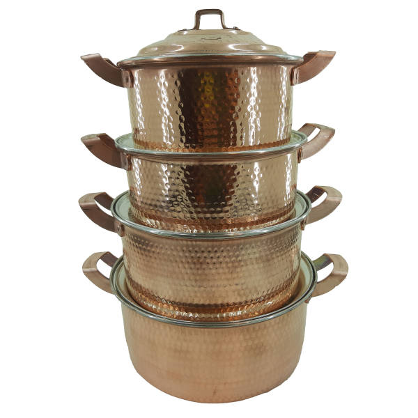Marmite en cuivre persan - Ensemble de 4 marmites martelées traditionnelles