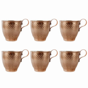 Tasse persane en cuivre – Ensemble de 6 fabriquées à la main avec anse pour boissons froides – Martelées Khomree