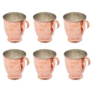 Tasse persane en cuivre – Ensemble de 6 fabriquées à la main avec anse pour boissons froides – Martelées Maah