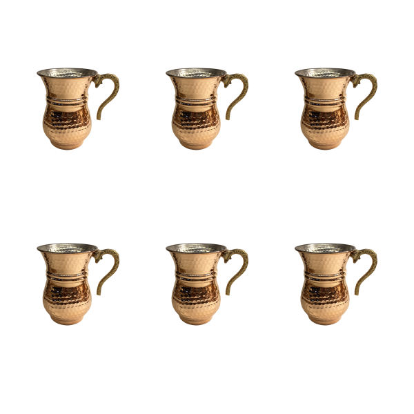 Tasse persane en cuivre - Ensemble de 6 fabriquées à la main avec anse pour boissons froides - Martelées
