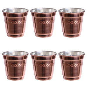 Tasse persane en cuivre – Ensemble de 6 fabriquées à la main avec anse pour boissons froides – Martelées Diamant