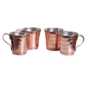 Tasse persane en cuivre – Ensemble de 6 fabriquées à la main avec anse pour boissons froides – Martelées Fardad