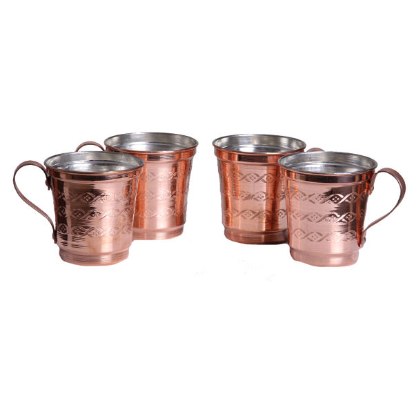 Tasse persane en cuivre - Ensemble de 6 fabriquées à la main avec anse pour boissons froides - Martelées Fardad