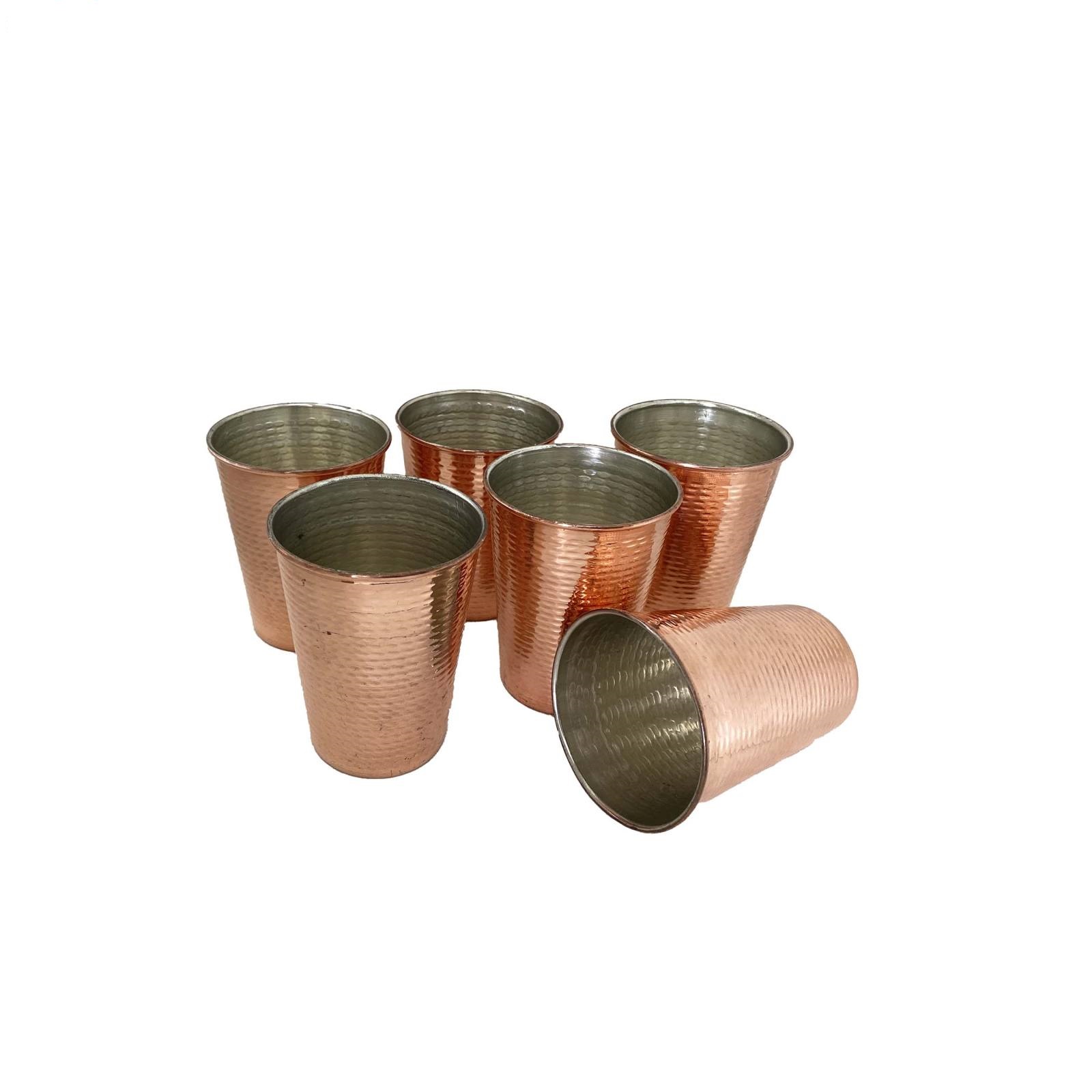 Tasse persane en cuivre – Ensemble de 6 fabriquées à la main avec anse pour boissons froides – Martelées Hakaki