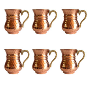 Tasse persane en cuivre – Ensemble de 6 fabriquées à la main avec anse pour boissons froides – Martelées Cœur