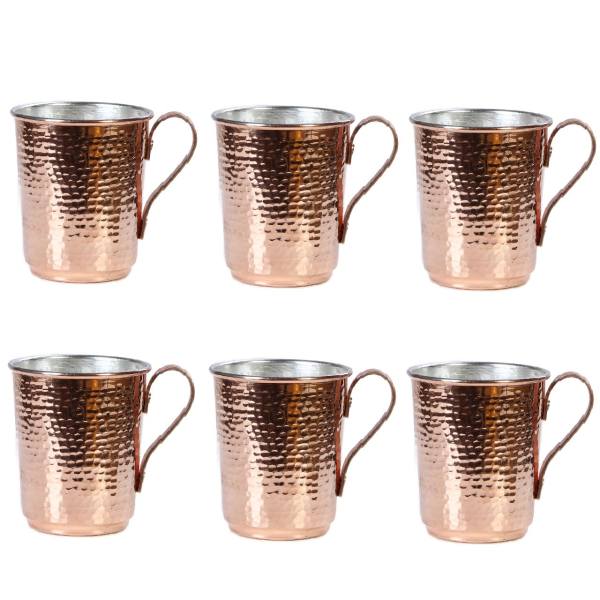 Tasse persane en cuivre - Ensemble de 6 fabriquées à la main avec anse pour boissons froides - Martelées Lale