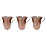 Tasse persane en cuivre – Ensemble de 3 fabriquées à la main avec anse pour boissons froides – Martelées Maha