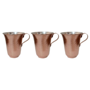 Tasse persane en cuivre – Ensemble de 3 fabriquées à la main avec anse pour boissons froides – Martelées Maha