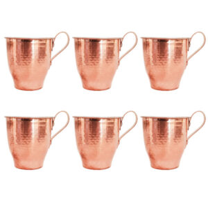 Tasse persane en cuivre – Ensemble de 6 fabriquées à la main avec anse pour boissons froides – Martelées Taras