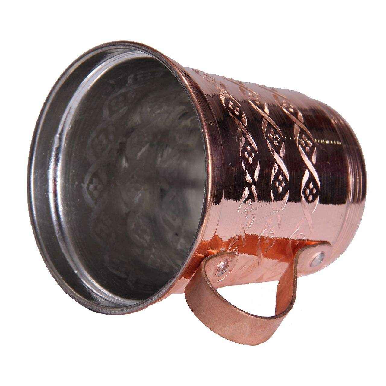 Tasse persane en cuivre – Ensemble de 6 fabriquées à la main avec anse pour boissons froides – Martelées Ava