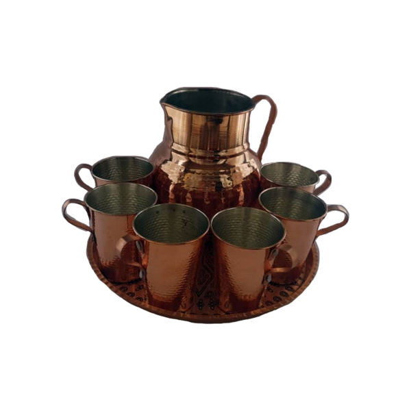 Tasse persane en cuivre - Ensemble de 8 fabriquées à la main avec anse pour boissons froides - Martelées