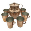 Ensemble de 8 carafes et tasses en cuivre perse martelé traditionnel Nil