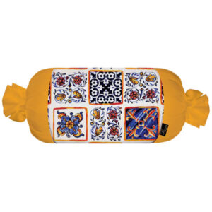 Traversin Cylindrique Traditionnel Persan avec Tissu en Velours Jaune Sabalan