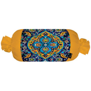Traversin Cylindrique Traditionnel Persan avec Tissu en Velours Jaune