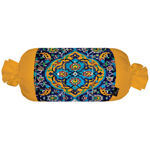 Traversin Cylindrique Traditionnel Persan avec Tissu en Velours Jaune
