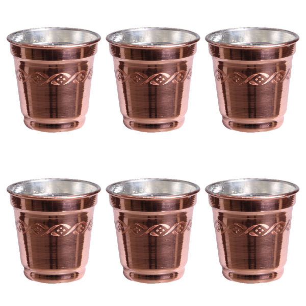 Tasse persane en cuivre - Ensemble de 6 fabriquées à la main avec anse pour boissons froides - Martelées Yas